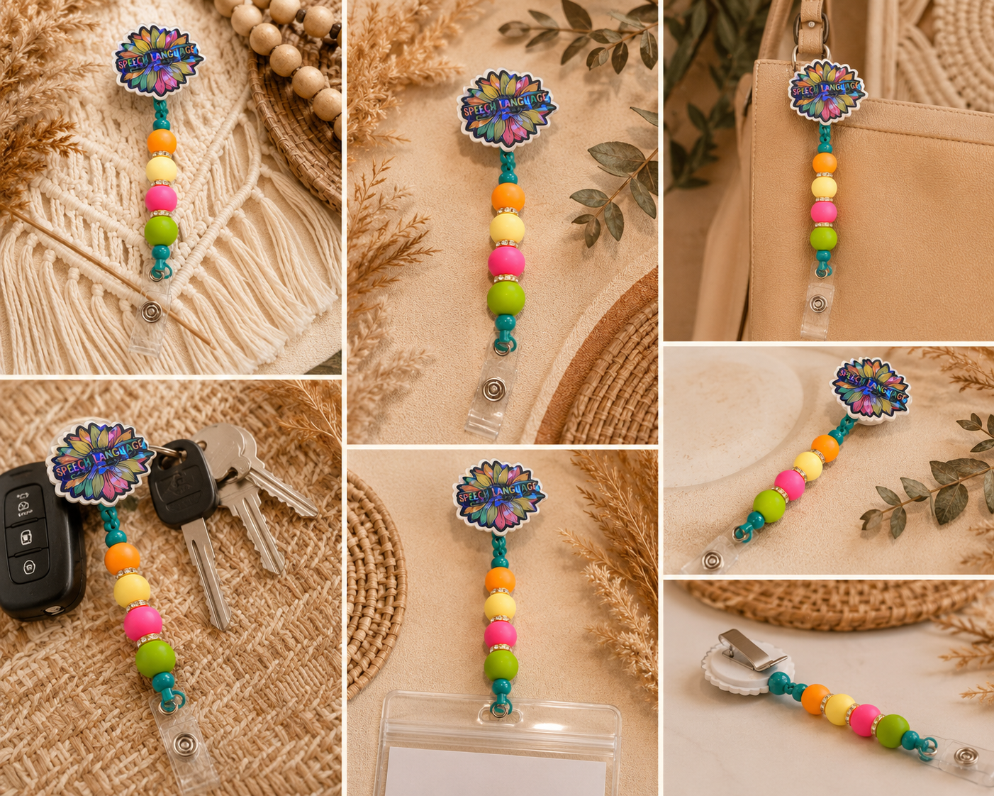 Speech Language Pathology Beaded Badge Reel – Colorful Retractable ID Holder for SLPs