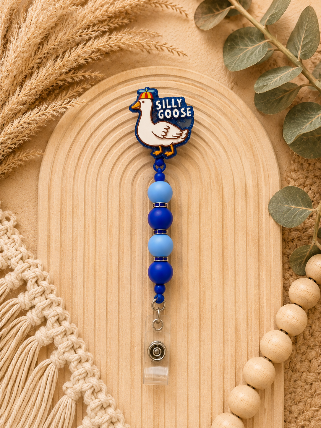Silly Goose Beaded Badge Reel – Funny Retractable ID Holder