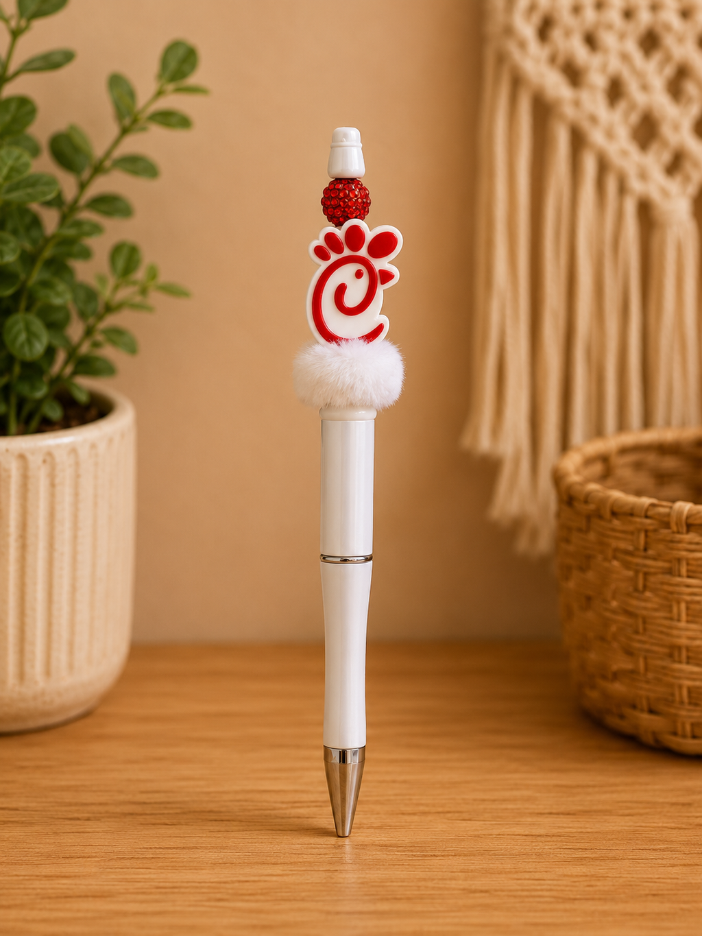 ❤️🐔 Chick-fil-A Inspired Beaded Pen – Cute Fast Food Lover Pen