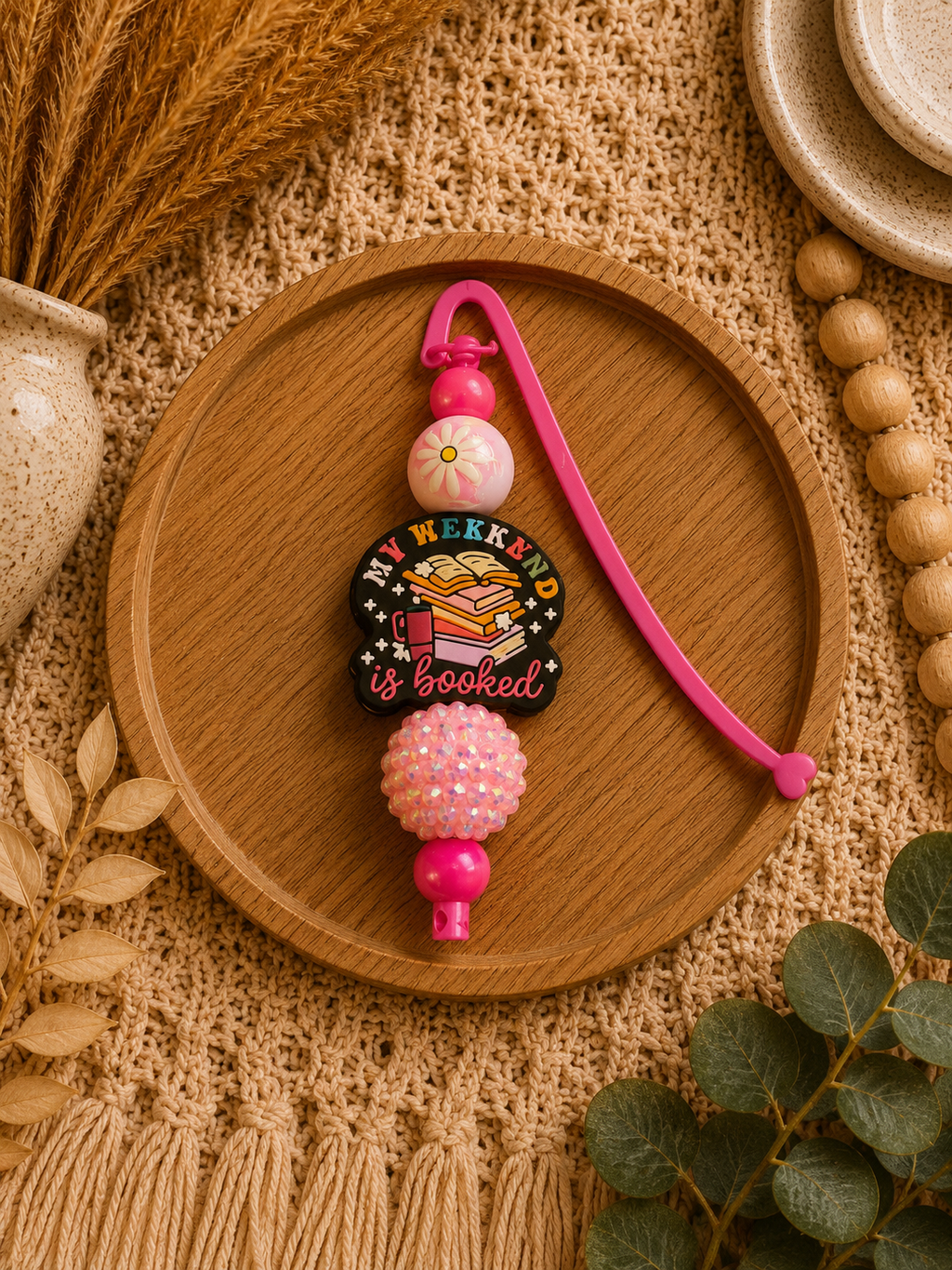 📚 My Weekend Is Booked Beaded Bookmark | Pink Book Lover Bookmark | Handmade Reader Gift | Teacher Gift | Cute Reading Accessory