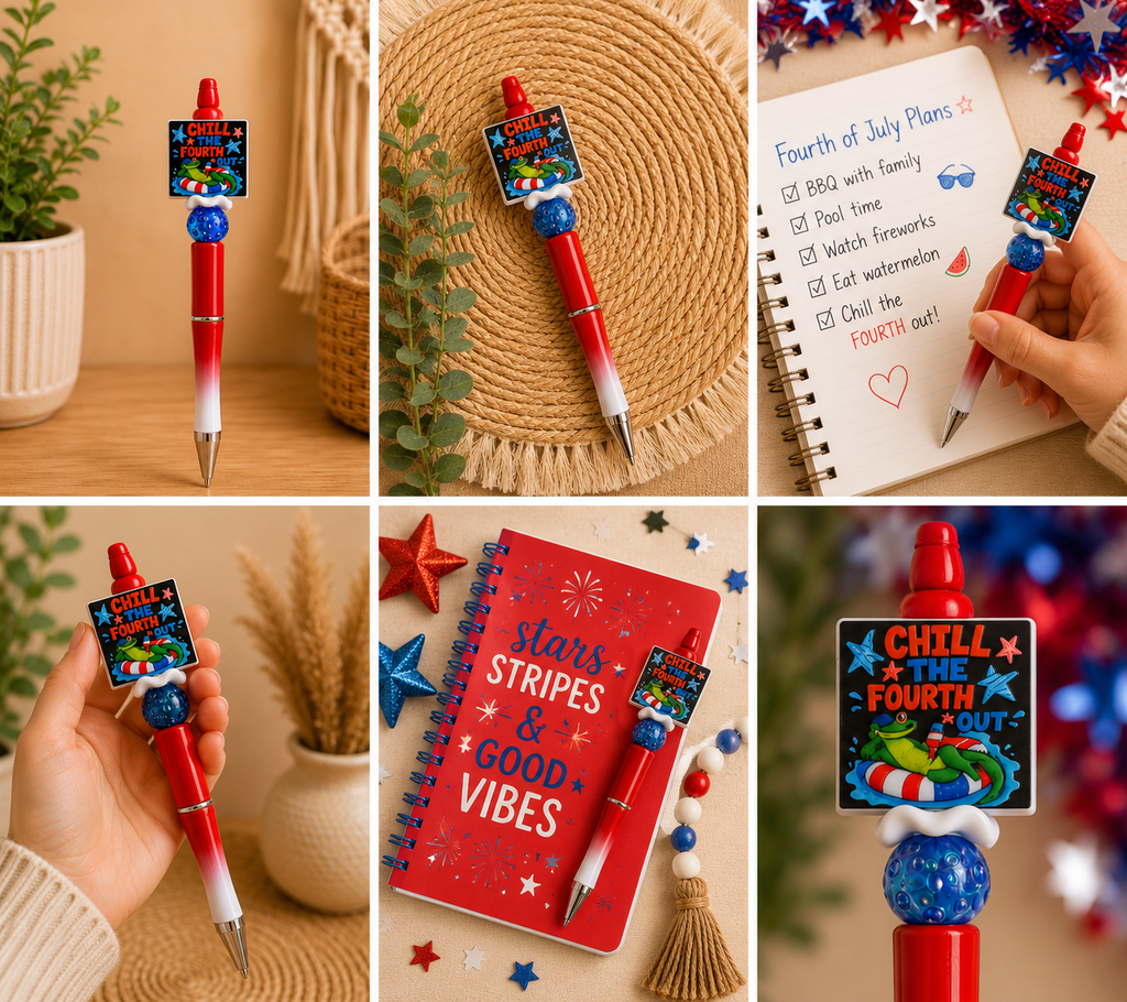 🇺🇸🐊 Chill the Fourth Out Beaded Pen – Funny Patriotic Summer Pen