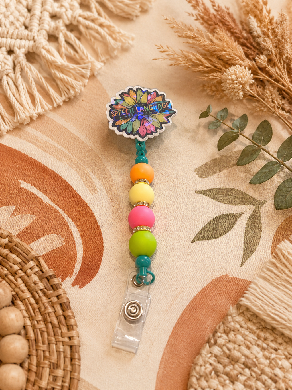 Speech Language Pathology Beaded Badge Reel – Colorful Retractable ID Holder for SLPs