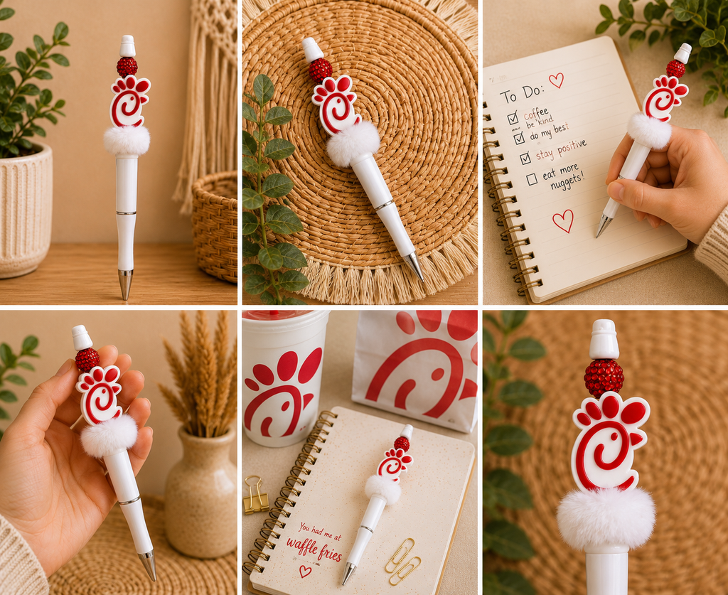 ❤️🐔 Chick-fil-A Inspired Beaded Pen – Cute Fast Food Lover Pen