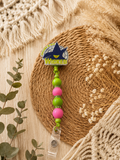 Wicked Inspired Beaded Badge Reel – Pink & Green Retractable ID Holder