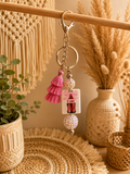 🥤 Pink Coke Bottle Beaded Keychain with Tassel – Soda Lover Gift