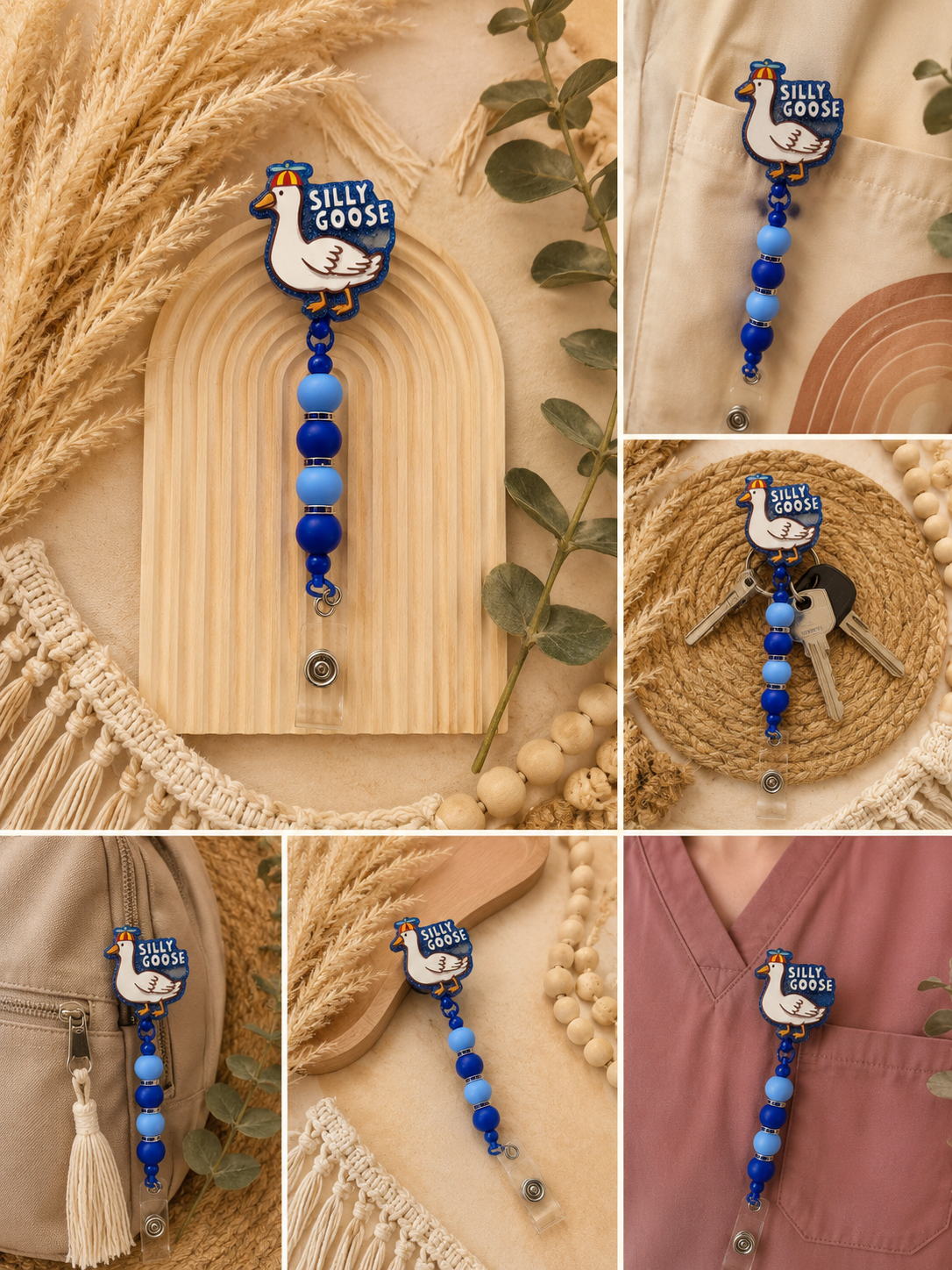 Silly Goose Beaded Badge Reel – Funny Retractable ID Holder