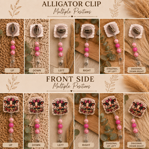 Apparently I Have an Attitude, Who Knew? Cow Beaded Badge Reel – Pink Cow Print Retractable ID Holder