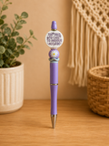 💜 Too Tired to Care, Too Anxious Not To Beaded Pen – Lavender Anxiety Pen