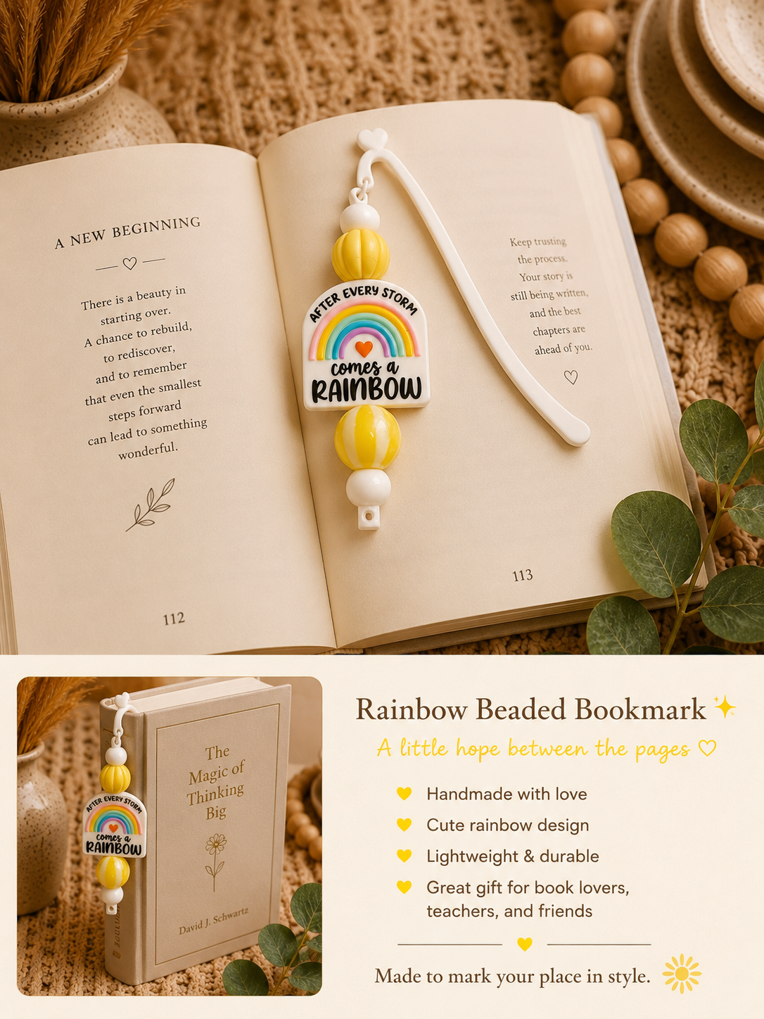🌈 After Every Storm Comes a Rainbow Beaded Bookmark | Inspirational Bookmark | Rainbow Reader Gift | Handmade Book Lover Accessory | Teacher Gift