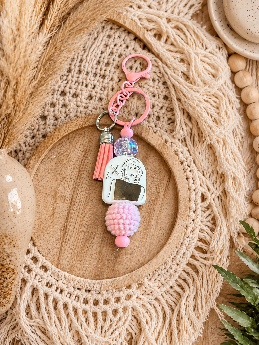 🎀 Pink Coquette Girl Beaded Keychain | Handmade Purse Charm | Girly Tassel Accessory