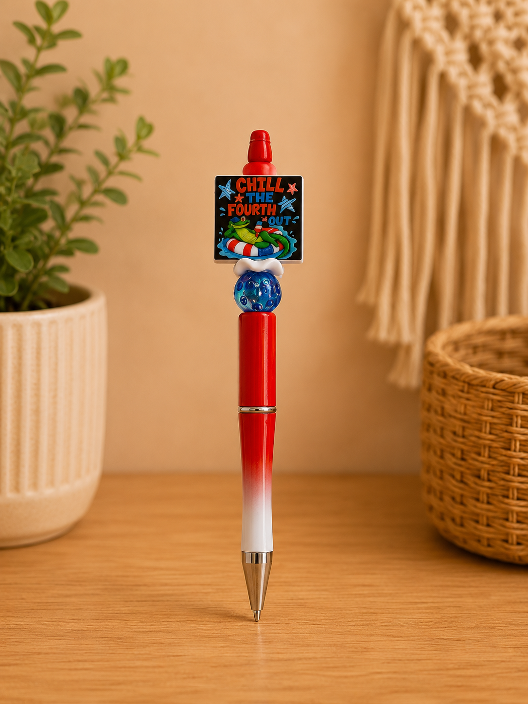 🇺🇸🐊 Chill the Fourth Out Beaded Pen – Funny Patriotic Summer Pen