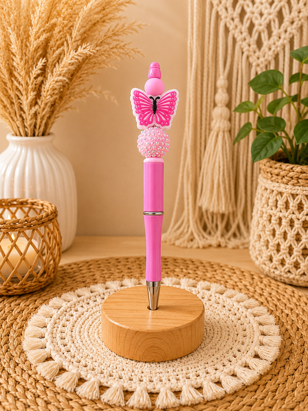 Pink Butterfly Beaded Pen 🦋💖