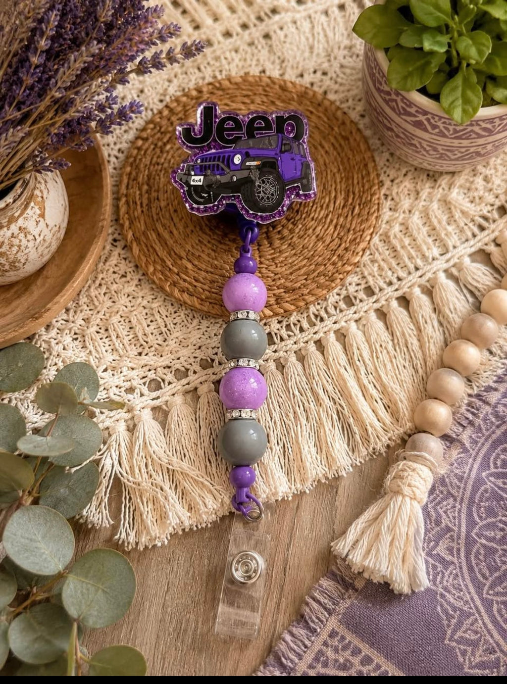 Purple Jeep Badge Reel | Glitter Jeep Retractable ID Holder for Nurses, Teachers & Jeep Lovers 💜🚙