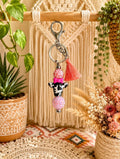Pink Cow Tassel Keychain – Cute Handmade Beaded Wristlet Charm