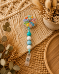 Care Bears Heart Belt Clip Badge Reel – Blue & White Beaded Retractable ID Holder | Rainbow Bear Inspired Work Accessory