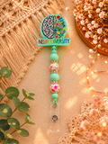 Neurodiversity Belt Clip Badge Reel – Floral Brain Beaded Retractable ID Holder | Autism & ADHD Awareness Work Accessory