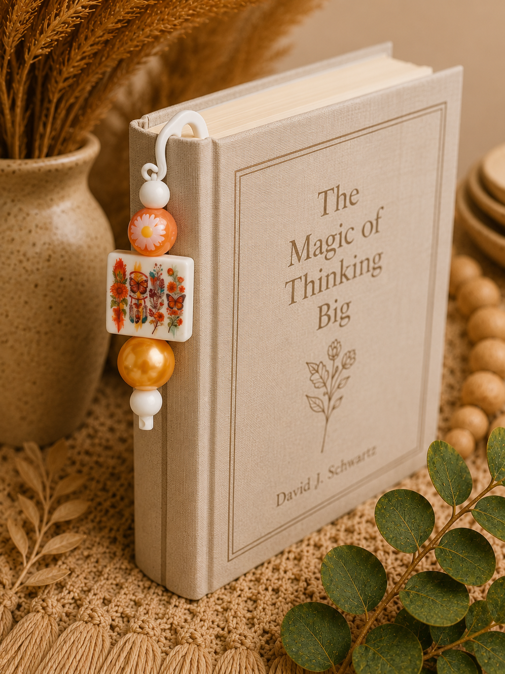 🧡 Boho Butterfly Floral Beaded Bookmark | Handmade Reader Gift | Orange Daisy Bookmark | Book Lover Accessory | Teacher Gift