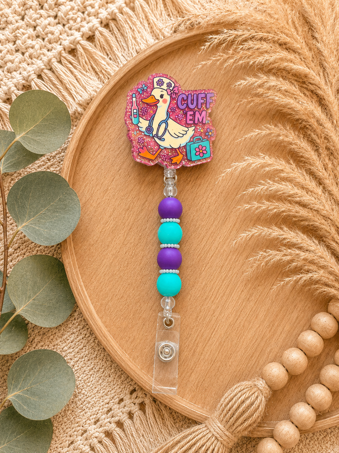 Cuff Em Goose Nurse Badge Reel | Funny Nurse Badge Holder | Duck Nurse Badge Reel | Retractable ID Holder | RN CNA LPN Gift