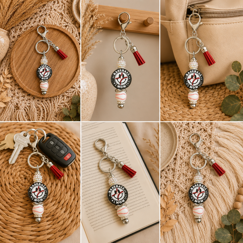 ⚾ Baseball Mom Beaded Keychain | Sports Mom Purse Charm | Handmade Baseball Accessory