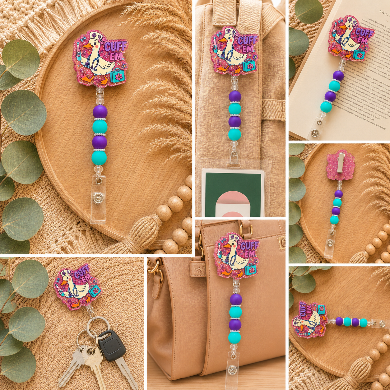 Cuff Em Goose Nurse Badge Reel | Funny Nurse Badge Holder | Duck Nurse Badge Reel | Retractable ID Holder | RN CNA LPN Gift