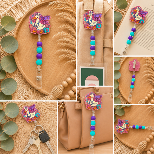 Cuff Em Goose Nurse Badge Reel | Funny Nurse Badge Holder | Duck Nurse Badge Reel | Retractable ID Holder | RN CNA LPN Gift