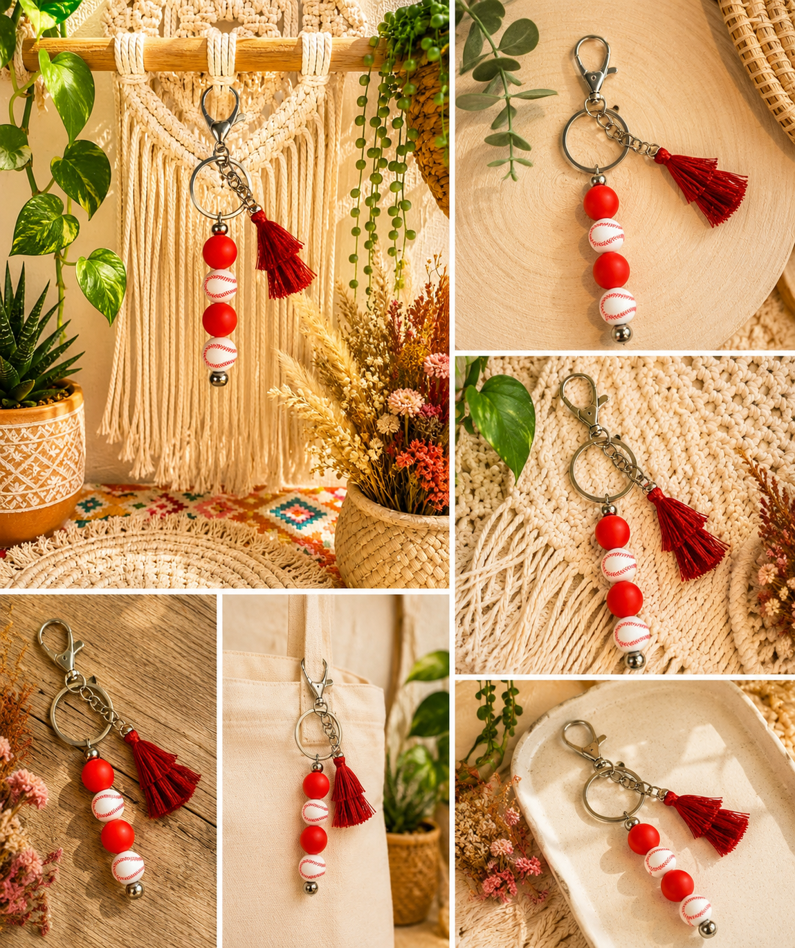 Baseball Tassel Beaded Keychain – Handmade Sports Fan Accessory