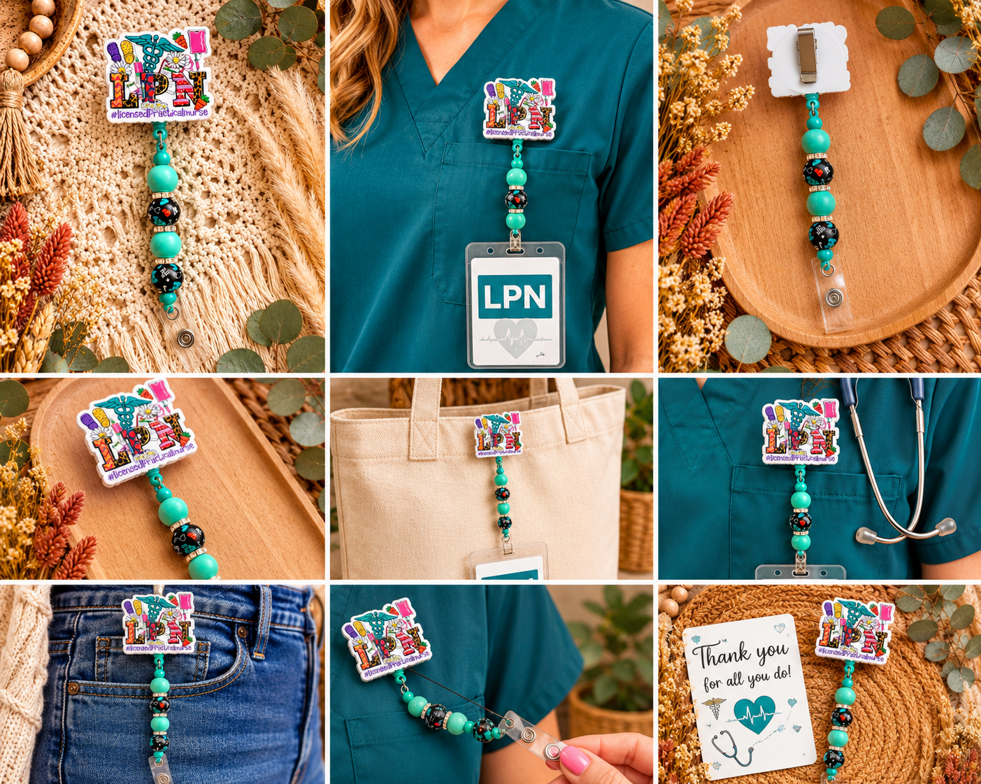 LPN Beaded Badge Reel – Licensed Practical Nurse Retractable ID Holder