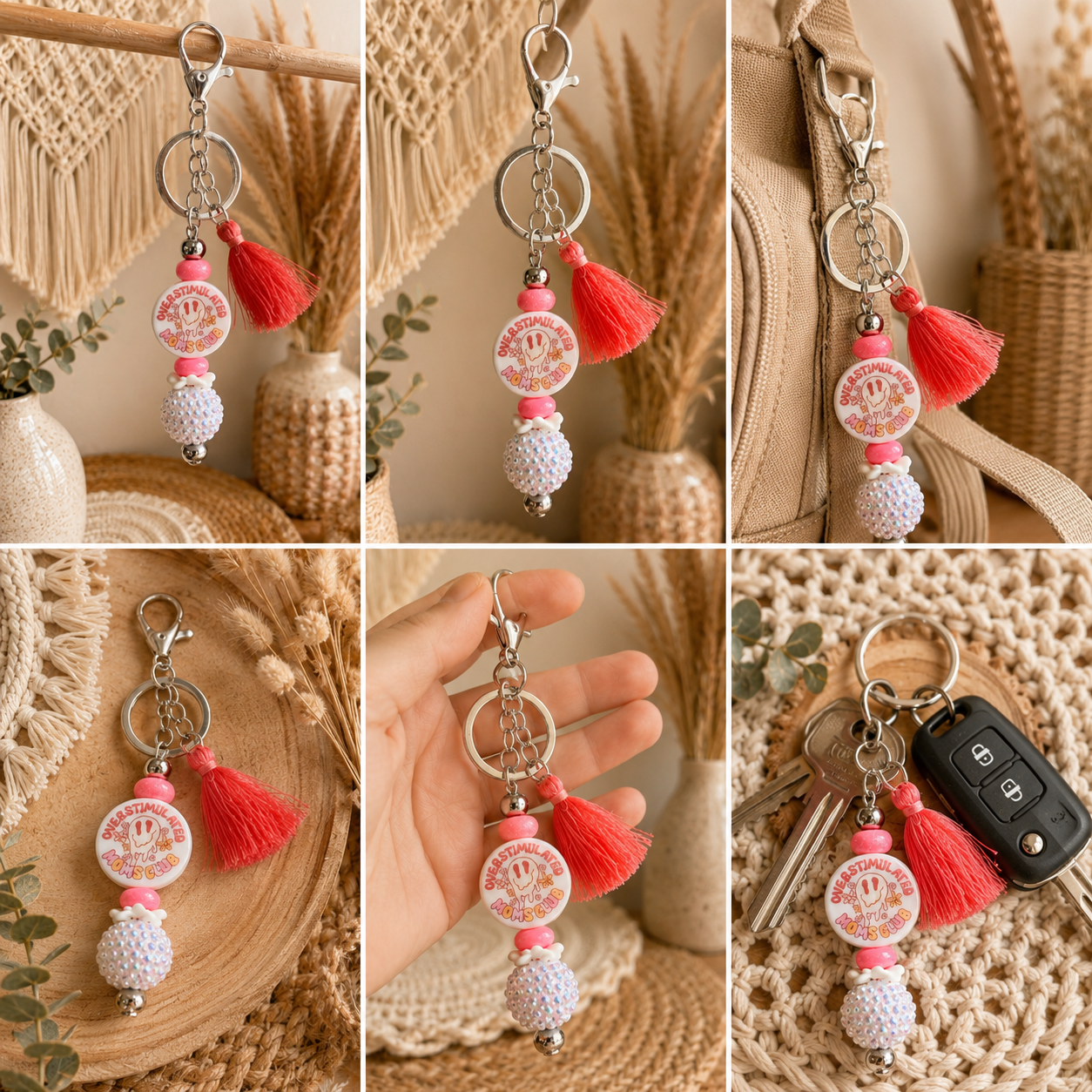 Overstimulated Mom’s Club Beaded Keychain with Tassel – Funny Mom Gift