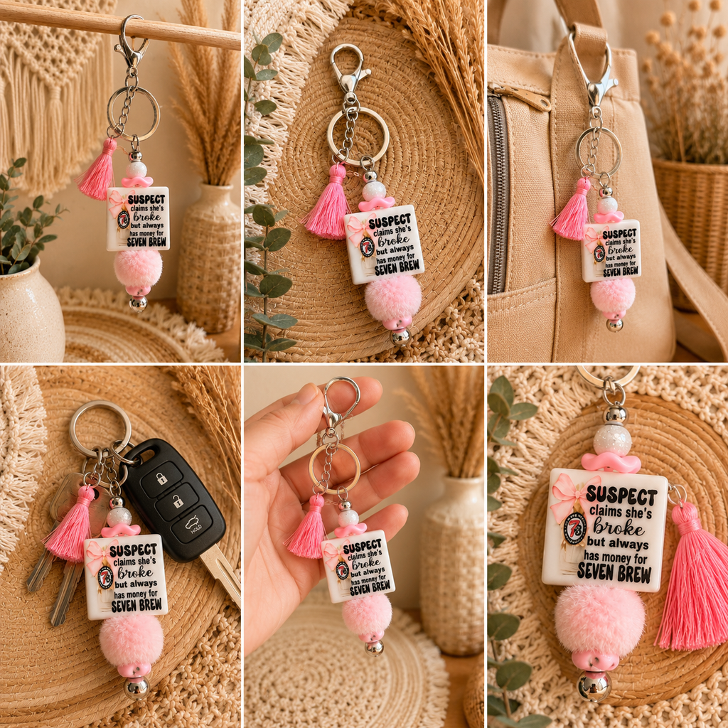 Suspect Claims She’s Broke but Always Has Money for Seven Brew Beaded Keychain