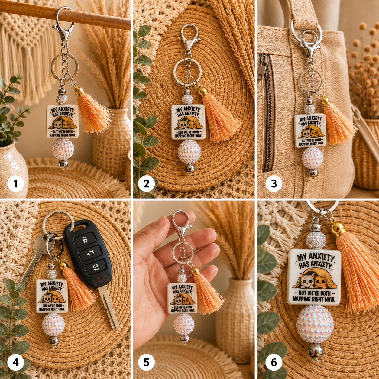 My Anxiety Has Anxiety Beaded Keychain – Funny Mental Health Tassel Keychain